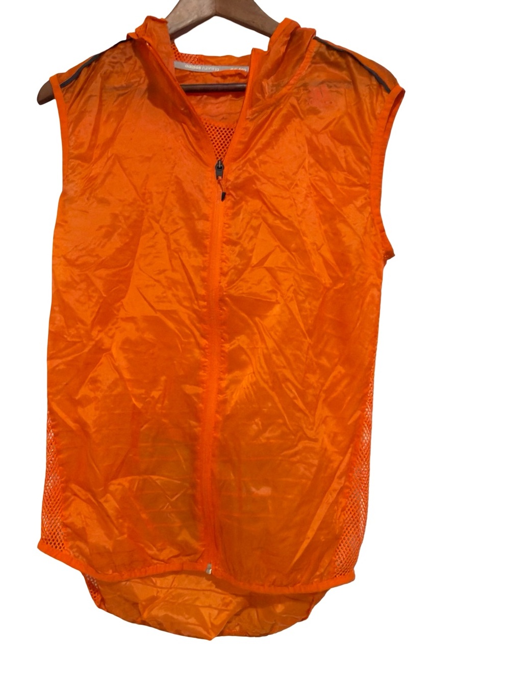 adidas Orange Sleeveless Hooded Windbreaker Vest